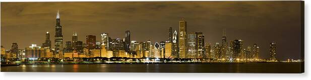 Chicago Skyline Canvas Print featuring the photograph Chicago Skyline at Night #4 by Sebastian Musial