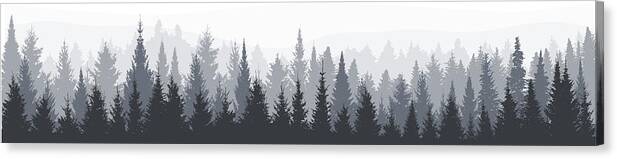 Panoramic Canvas Print featuring the drawing Fir tree forest panorama by Mashuk