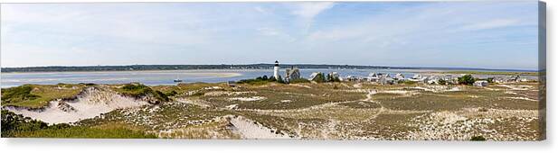 Sandy Neck Canvas Print featuring the photograph Sandy Neck Lighthouse with fishing boat by Charles Harden