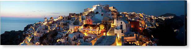 Tranquility Canvas Print featuring the photograph Dusk, Oia Santorini Cyclades Islands #1 by Peter Adams