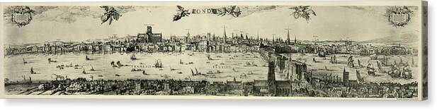 Thames Canvas Print featuring the photograph Visscher's View Of London by Library Of Congress/science Photo Library