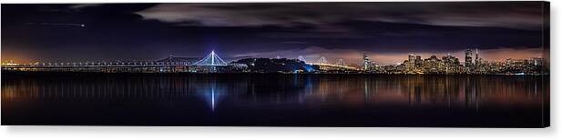 Meteor Canvas Print featuring the photograph Meteor Over the Bridge by Don Hoekwater Photography