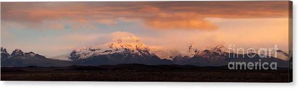 Autumn Canvas Print featuring the photograph Vatnajokull mountain range at sunset Iceland #1 by Matteo Colombo