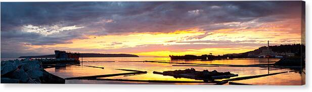  Sunset Canvas Print featuring the photograph Glowing Freighters by Darren Bradley