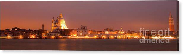 Bridge Canvas Print featuring the photograph Panorama By Night Of Venice, italian City by Amanda Mohler