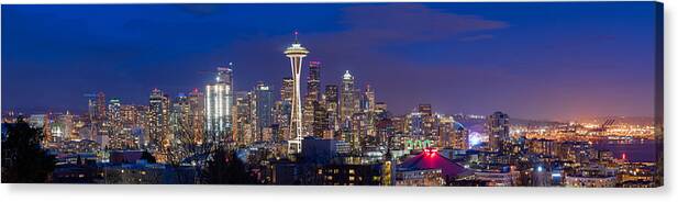 Nighttime Canvas Print featuring the photograph Seattle Night View by Ken Stanback