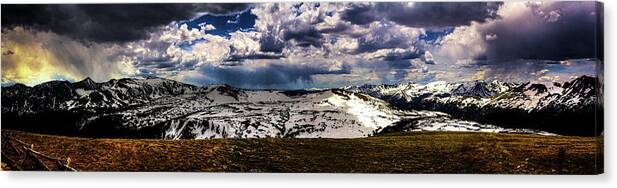 Gore Range Canvas Print featuring the photograph The Gore Range in Panorama by Roger Passman