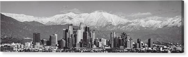 Los Angeles Canvas Print featuring the photograph Los Angeles Snow Panorama in Black and White by Lynn Bauer