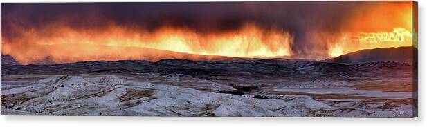 Beautiful Canvas Print featuring the photograph Wolf Mountains Panoramic by Leland D Howard