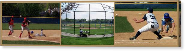 Composite Canvas Print featuring the photograph Baseball Playing Hard 3 Panel Composite 01 by Thomas Woolworth