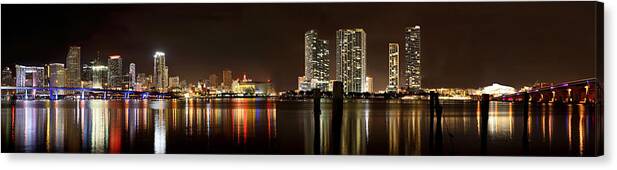 Panorama Canvas Print featuring the photograph Miami - Skyline Panorama by Brendan Reals