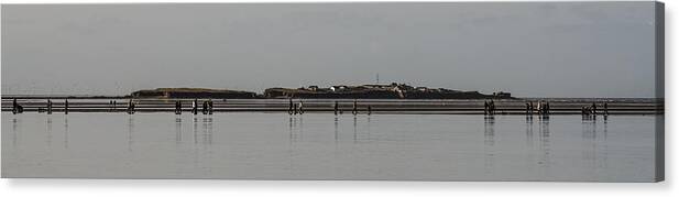 Hilbre Island Canvas Print featuring the photograph Walking the Wall by Spikey Mouse Photography
