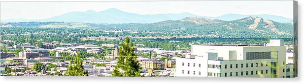 Panorama Canvas Print featuring the photograph Spokane washington city skyline and spokane valley views #2 by Alex Grichenko