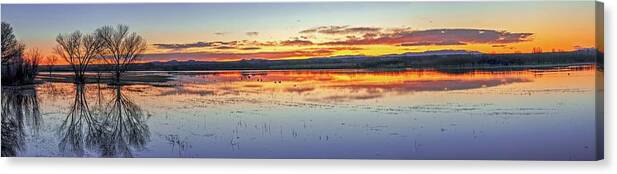 New Mexico Canvas Print featuring the photograph August 2020 Bosque del Apache Sunrise Panorama by Alain Zarinelli
