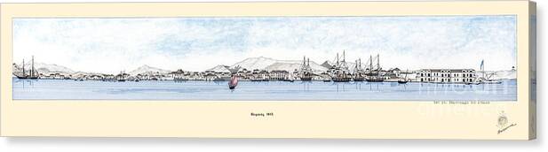 Vintage Canvas Print featuring the drawing Piraeus 1845 by Panagiotis Mastrantonis