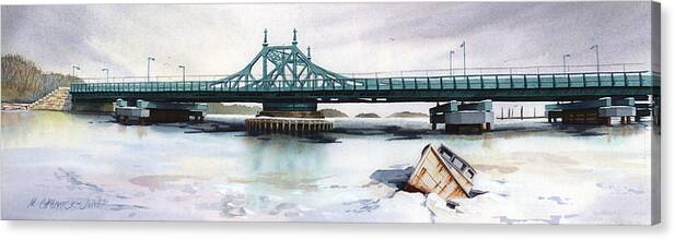 City Island Canvas Print featuring the painting City Island Bridge Icebound by Marguerite Chadwick-Juner