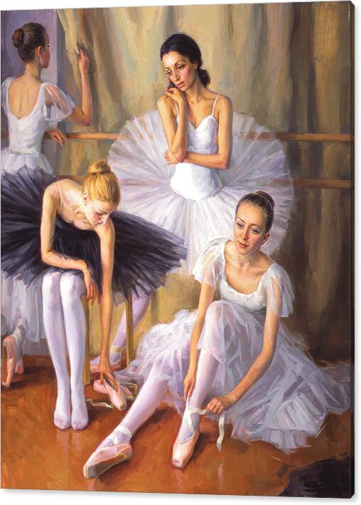 Ballet Painting Canvas Print featuring the painting Black and white tutu by Serguei Zlenko