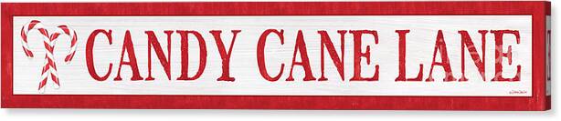 Santa Canvas Print featuring the painting Candy Cane Lane Sign 2 by Debbie DeWitt