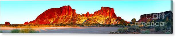 Rainbow Valley Outback Landscape Australian Central Australia Clay Pan Dry Arid Panorama Panoramic Canvas Print featuring the photograph Rainbow Valley #32 by Bill Robinson