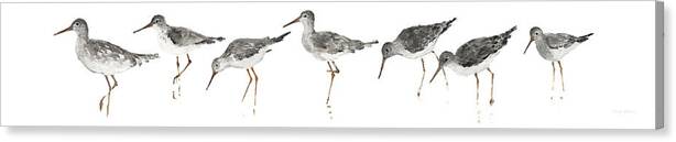 Animals Canvas Print featuring the painting Sandpipers Panel Gray by Avery Tillmon