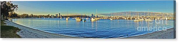 Black Swan River Canvas Print featuring the photograph Perth Panorama by Cassandra Buckley