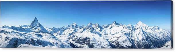 Alpine Canvas Print featuring the photograph The Matterhorn and Swiss Mountains Panorama by Rick Deacon