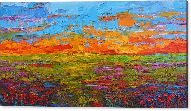 Wildflower Field at Sunset - Modern Impressionist oil palette knife painting by Patricia Awapara