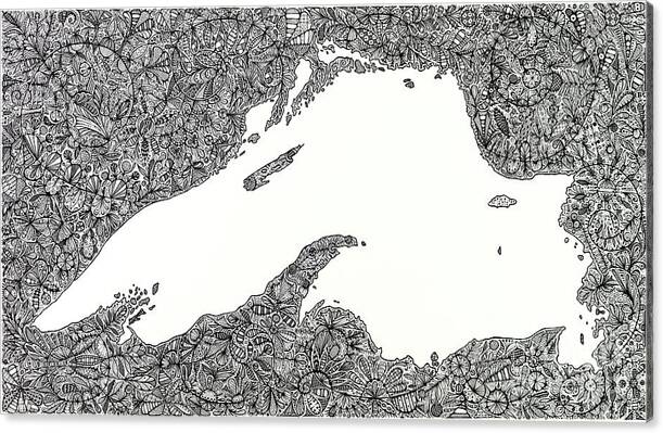Drawing Canvas Print featuring the drawing Lake Superior by Larissa Osterbaan