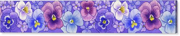 Pansies Border Canvas Print featuring the painting Pansies Border by Geraldine Aikman