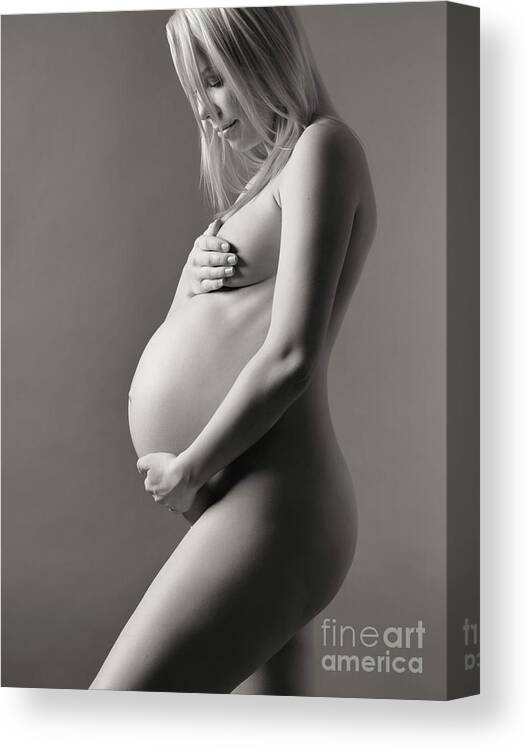 Beautiful Nude Pregnant Woman Studio Portrait Canvas Print