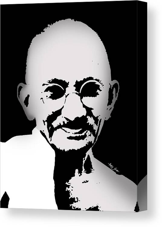Mahatma Gandhi Portrait Canvas Print featuring the mixed media Mahatma Gandhi Portrait, Artist Singh by World Of Quotes -Artist Singh
