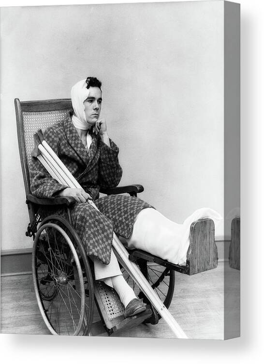 1930s Man In Wheelchair Leg Cast Canvas Print Canvas Art By
