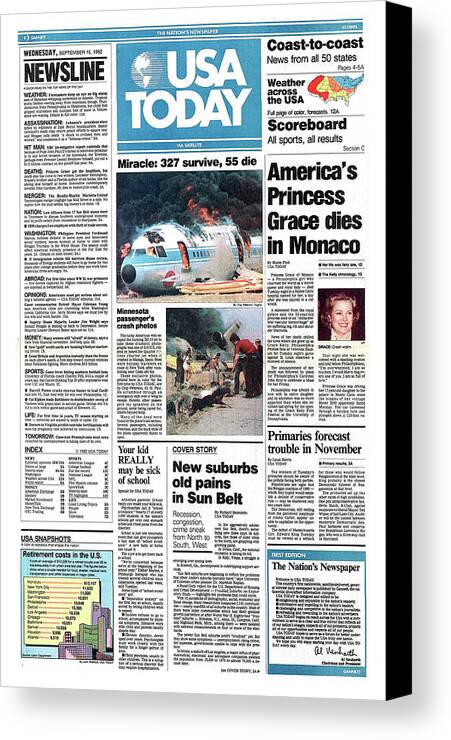 1982 Usa Today Front Page Canvas Print