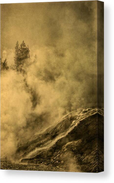 Grand Prismatic Spring Canvas Print featuring the photograph Hotsprings Waterfall 2 tone by Theo O'Connor