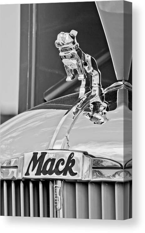1952 L Model Mack Pumper Fire Truck Hood Ornament Canvas Print featuring the photograph 1952 L Model Mack Pumper Fire Truck Hood Ornament by Jill Reger