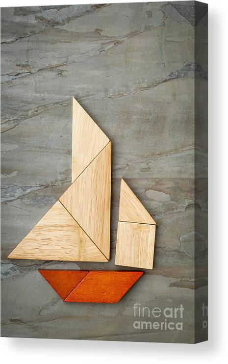 Chinese Canvas Print featuring the photograph Abstract Sailboat From Tangram Puzzle #1 by Marek Uliasz