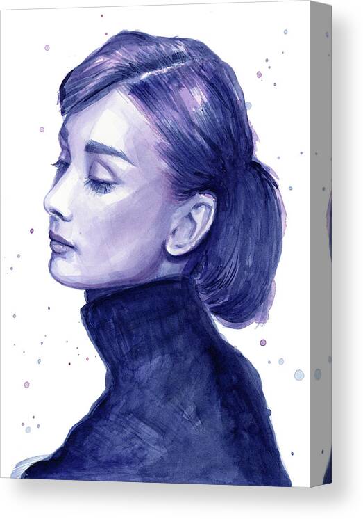 Audrey Canvas Print featuring the painting Audrey Hepburn Portrait #1 by Olga Shvartsur