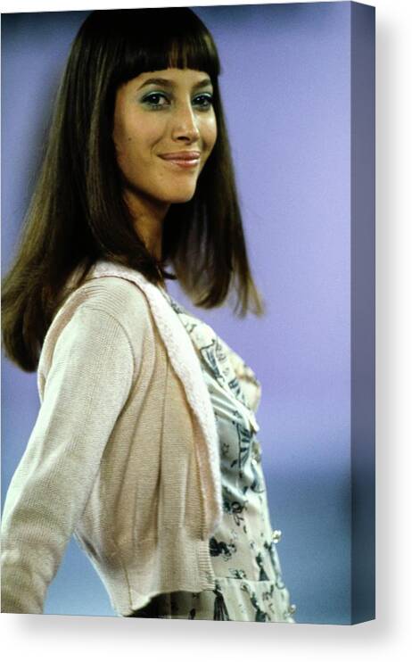 Indoors Canvas Print featuring the photograph Christy Turlington Burns On A Runway For Anna Sui #1 by Guy Marineau