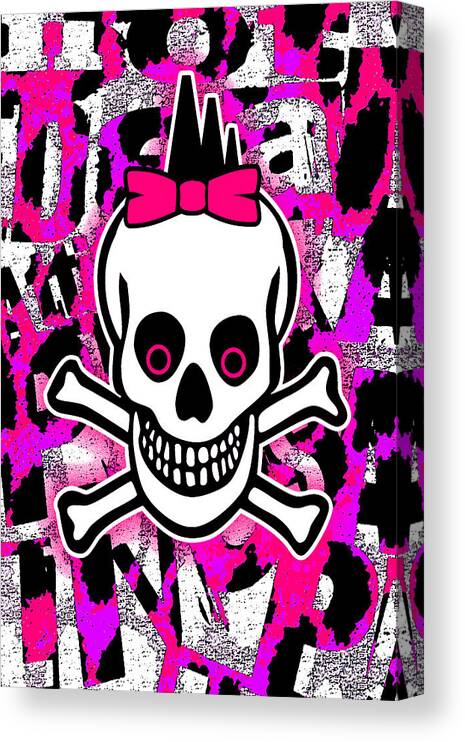 Skull Canvas Print featuring the digital art Girly Punk Skull #1 by Roseanne Jones