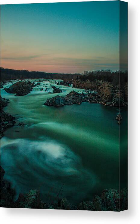 Photography Canvas Print featuring the photograph Great Falls at Dusk #1 by Tony Delsignore