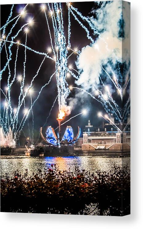 Epcot Canvas Print featuring the photograph Illuminations #1 by Sara Frank