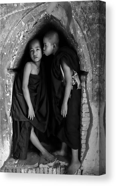 Novice Canvas Print featuring the photograph Kissing Monks #1 by Lauren Rathvon