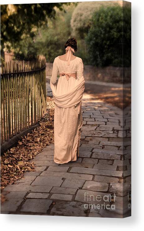 Lady Canvas Print featuring the photograph Lady in Regency Dress Walking #1 by Jill Battaglia