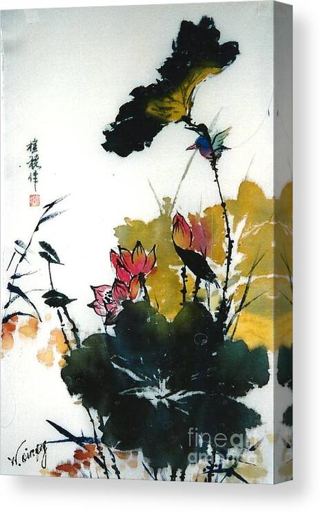Silk Art. Landscape. Flower Canvas Print featuring the painting Chinese Flower Brush Painting by Rose Wang