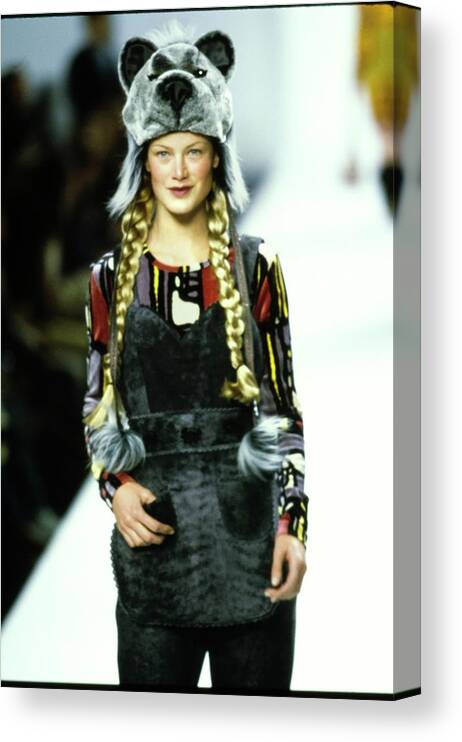Indoors Canvas Print featuring the photograph Model On A Runway For Anna Sui #1 by Guy Marineau