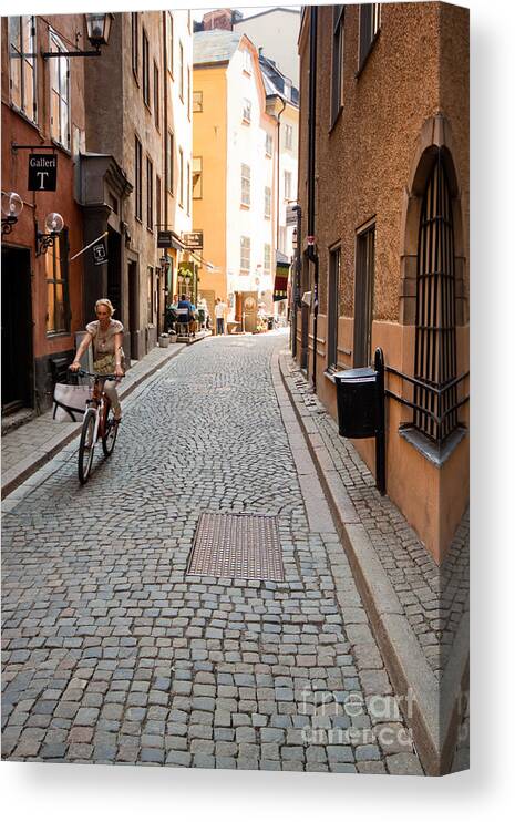 Europe Canvas Print featuring the photograph Narrow Stockholm Street Sweden #2 by Thomas Marchessault
