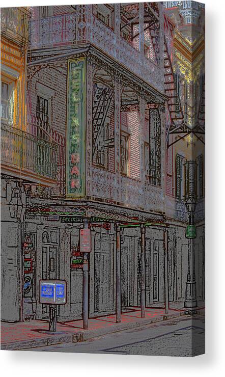 America Canvas Print featuring the mixed media New Orleans - Bourbon Street with Pencil Effect #1 by Frank Romeo
