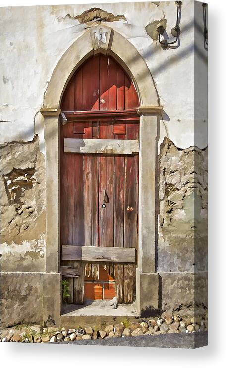 Abandon Canvas Print featuring the photograph Red Wood Door of the Medieval Village of Pombal #2 by David Letts