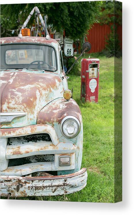Abandoned Canvas Print featuring the photograph Rusted Antique Automobile, Tucumcari #1 by Julien Mcroberts