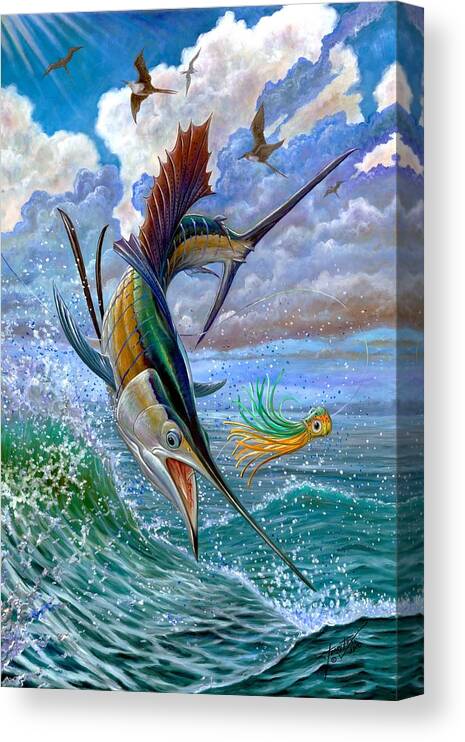Sailfish Canvas Print featuring the painting Sailfish And Lure by Terry Fox